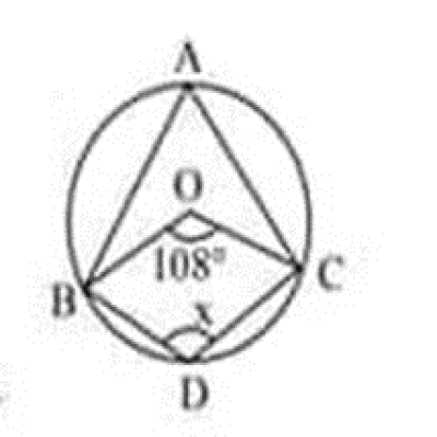 O কেন্দ্রবিশিষ্ট বৃত্তের x কোণের মান কত?